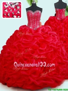 Sumptuous Pick Ups Court Train Ball Gowns Sweet 16 Quinceanera Dress Red Sweetheart Organza Sleeveless Lace Up