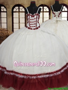 Straps Straps White And Red Sleeveless Beading Floor Length Quinceanera Dresses