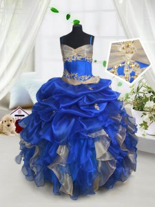 Great Organza Sleeveless Floor Length Winning Pageant Gowns and Beading and Ruffles and Pick Ups