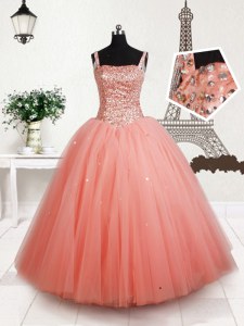 Peach Kids Formal Wear Quinceanera and Wedding Party and For with Beading Straps Sleeveless Lace Up