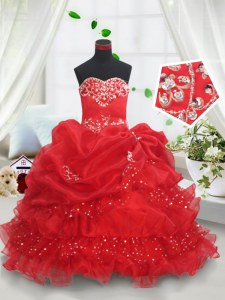 Affordable Sequins Pick Ups Ruffled Floor Length Ball Gowns Sleeveless Red High School Pageant Dress Lace Up