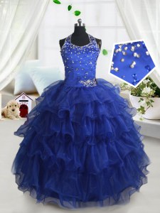 Halter Top Sleeveless Beading and Ruffled Layers Lace Up Kids Pageant Dress