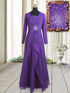 Custom Design Square Long Sleeves Zipper Mother of Bride Dresses Purple Chiffon