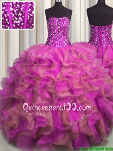Excellent Visible Boning Beaded Bodice Floor Length Lace Up Sweet 16 Quinceanera Dress Multi-color and In forMilitary Ball and Sweet 16 and Quinceanera withBeading and Ruffles