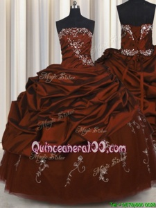 Embroidery Rust Red Lace Up Sweet 16 Quinceanera Dress Beading and Appliques and Pick Ups Sleeveless Floor Length