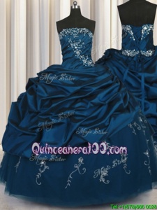Sleeveless Floor Length Beading and Appliques and Embroidery and Pick Ups Lace Up Quinceanera Dress with Teal