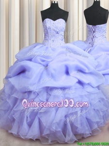 Glorious Visible Boning Sleeveless Beading and Ruffles Lace Up 15 Quinceanera Dress