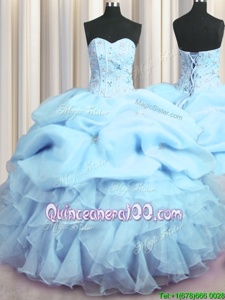 Amazing Pick Ups Visible Boning Floor Length Baby Blue Quinceanera Dresses Sweetheart Sleeveless Lace Up