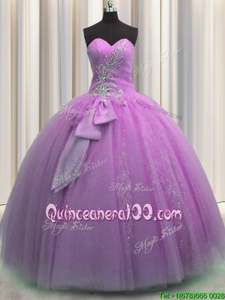 Most Popular Lilac Sweet 16 Dresses Military Ball and Sweet 16 and Quinceanera and For withBeading and Sequins and Bowknot Sweetheart Sleeveless Lace Up