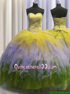 Sumptuous Visible Boning Ball Gowns Sweet 16 Dresses Multi-color Sweetheart Tulle Sleeveless Floor Length Lace Up