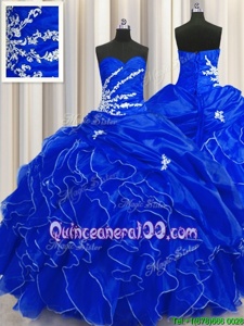 Sophisticated Royal Blue Ball Gowns Organza Sweetheart Sleeveless Beading and Appliques and Ruffles Floor Length Lace Up Vestidos de Quinceanera