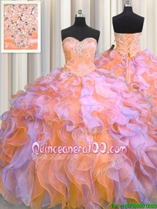 Adorable Multi-color Ball Gowns Beading and Appliques and Ruffles Sweet 16 Quinceanera Dress Lace Up Organza Sleeveless Floor Length