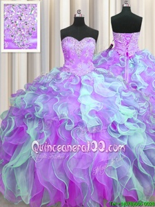 High Quality Sweetheart Sleeveless Lace Up Ball Gown Prom Dress Multi-color Organza
