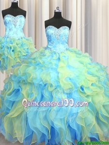New Arrival Three Piece Sleeveless Beading and Appliques and Ruffles Lace Up Sweet 16 Dress