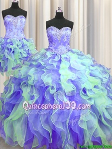 Eye-catching Three Piece Ball Gowns Sweet 16 Dress Multi-color Sweetheart Organza Sleeveless Floor Length Lace Up