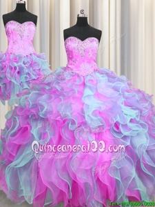 Stunning Three Piece Multi-color Lace Up Vestidos de Quinceanera Beading and Ruffles Sleeveless