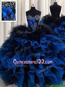 Fabulous Organza and Tulle Sweetheart Sleeveless Lace Up Beading and Ruffles Sweet 16 Dresses inRoyal Blue