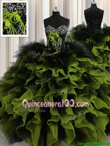 Simple Organza and Tulle Sweetheart Sleeveless Lace Up Beading and Ruffles Sweet 16 Quinceanera Dress inMulti-color