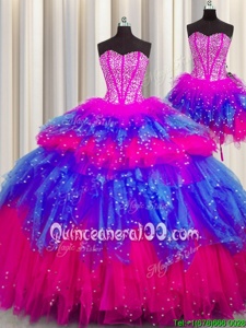 Modern Three Piece Visible Boning Floor Length Ball Gowns Sleeveless Multi-color Quinceanera Dress Lace Up