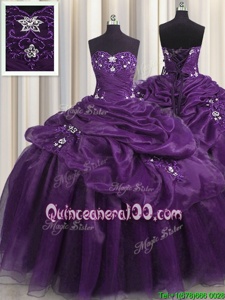 Trendy Sweetheart Sleeveless Organza and Taffeta Quinceanera Gown Beading and Appliques and Ruffles Lace Up