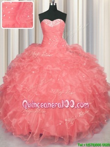 Best Selling Sleeveless Beading and Ruffles Lace Up Quinceanera Gown
