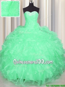 Sweet Spring and Summer and Fall and Winter Organza Sleeveless Floor Length Ball Gown Prom Dress andBeading and Ruffles