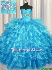 Shining Spring and Summer and Fall and Winter Organza Sleeveless Floor Length Sweet 16 Quinceanera Dress andBeading and Ruffled Layers