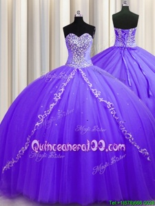 Top Selling Beading Sweet 16 Quinceanera Dress Lavender Lace Up Sleeveless Sweep Train