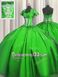 Popular Spring Green Sweetheart Lace Up Beading and Appliques and Ruching Quince Ball Gowns Short Sleeves