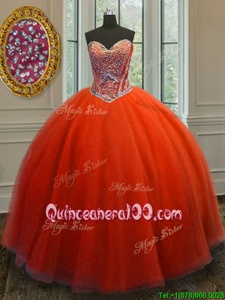 Glamorous Orange Lace Up Quinceanera Dress Beading Sleeveless Floor Length