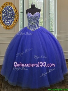 Pretty Ball Gowns Sweet 16 Dresses Royal Blue Sweetheart Tulle Sleeveless Floor Length Lace Up