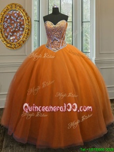 Simple Orange Sweetheart Lace Up Beading Quinceanera Dresses Sleeveless