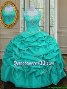 Superior Aqua Blue Vestidos de Quinceanera Military Ball and Sweet 16 and Quinceanera and For withBeading and Pick Ups Straps Sleeveless Lace Up
