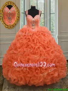 Decent Straps Straps Orange Sleeveless Floor Length Beading and Ruffles Zipper 15 Quinceanera Dress
