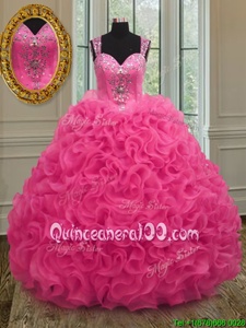 Clearance Ball Gowns Vestidos de Quinceanera Hot Pink Straps Organza Sleeveless Floor Length Zipper