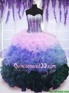 Wonderful Multi-color Sweetheart Lace Up Beading and Ruffles and Ruffled Layers Quince Ball Gowns Sleeveless