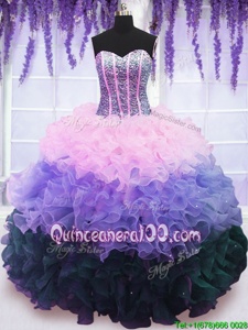 Deluxe Ruffled Multi-color Sleeveless Organza Lace Up Quinceanera Gowns forMilitary Ball and Sweet 16 and Quinceanera