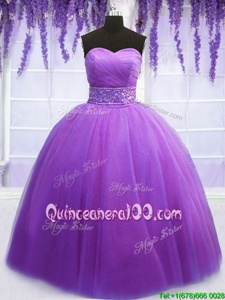 Fancy Floor Length Ball Gowns Sleeveless Purple Quinceanera Dress Lace Up