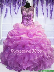 Custom Made Lilac Scoop Lace Up Beading and Pick Ups Quinceanera Dress Sleeveless