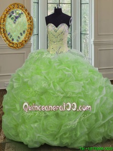 Luxurious Sleeveless Organza Sweep Train Lace Up 15 Quinceanera Dress inSpring Green forSpring and Summer and Fall and Winter withBeading