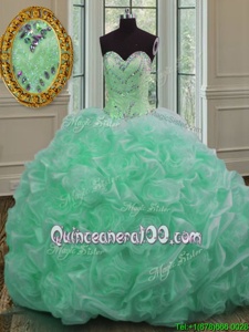 Shining Pick Ups Sweetheart Sleeveless Sweep Train Lace Up Quince Ball Gowns Apple Green Organza