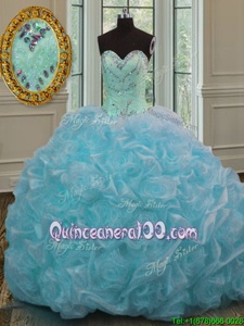 On Sale Organza Sweetheart Sleeveless Sweep Train Lace Up Beading and Pick Ups Quinceanera Dresses inBlue