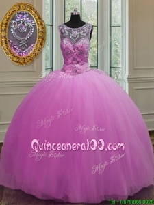 Fabulous Tulle Scoop Sleeveless Lace Up Beading Sweet 16 Dresses inLilac