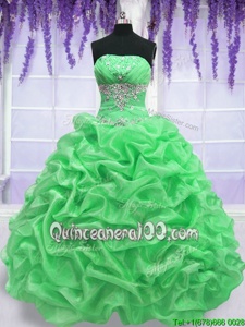 Sleeveless Floor Length Beading Lace Up Sweet 16 Dress with Spring Green