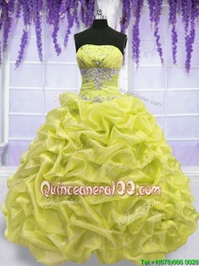 Elegant Yellow Green Lace Up 15 Quinceanera Dress Beading Sleeveless Floor Length
