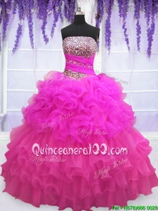 Beauteous Beading and Ruffled Layers and Pick Ups 15th Birthday Dress Multi-color Lace Up Sleeveless Floor Length