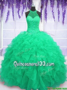 Amazing Sleeveless Lace Up Floor Length Beading and Ruffles Ball Gown Prom Dress