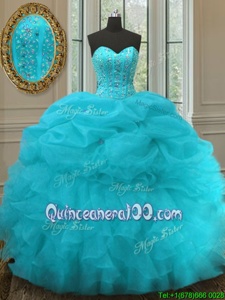 Spectacular Pick Ups Aqua Blue Sleeveless Organza Lace Up 15th Birthday Dress forMilitary Ball and Sweet 16 and Quinceanera