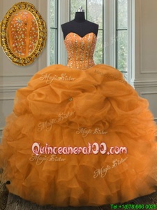 Gorgeous Pick Ups Ball Gowns Sweet 16 Dresses Orange Sweetheart Organza Sleeveless Floor Length Lace Up