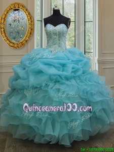 Trendy Baby Blue Sweetheart Lace Up Beading and Pick Ups Vestidos de Quinceanera Sleeveless